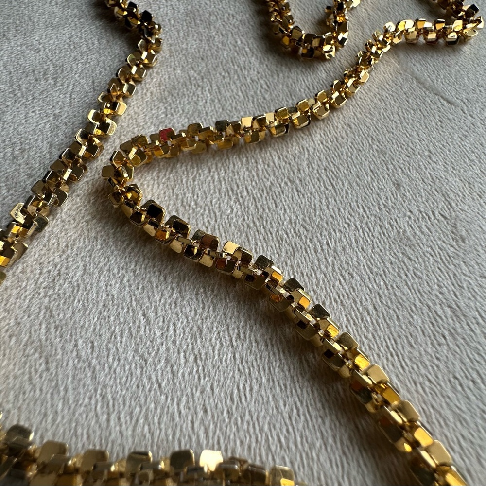 Vintage Gold Tone Square Link Long Chain Necklace 36” Opera Length Statement - Picture 9 of 12